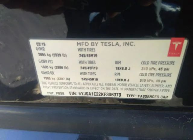 Photo 8 VIN: 5YJSA1E22KF306370 - TESLA MODEL S 