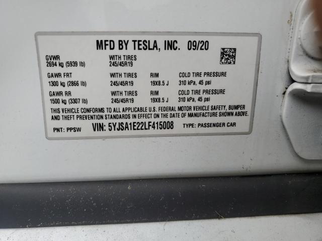 Photo 12 VIN: 5YJSA1E22LF415008 - TESLA MODEL S 