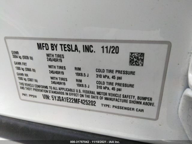 Photo 8 VIN: 5YJSA1E22MF425202 - TESLA MODEL S 