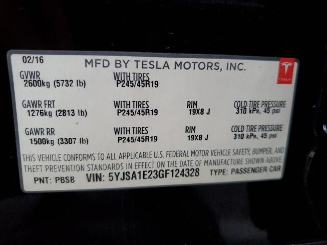 Photo 9 VIN: 5YJSA1E23GF124328 - TESLA MODEL S 