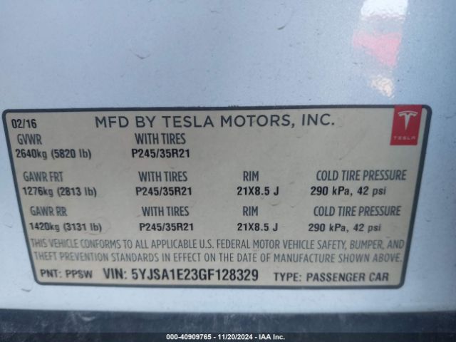 Photo 8 VIN: 5YJSA1E23GF128329 - TESLA MODEL S 