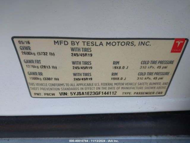 Photo 8 VIN: 5YJSA1E23GF144112 - TESLA MODEL S 