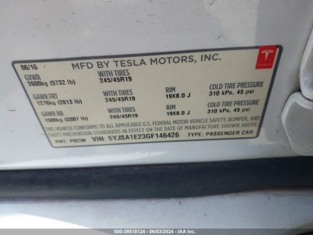 Photo 8 VIN: 5YJSA1E23GF146426 - TESLA MODEL S 