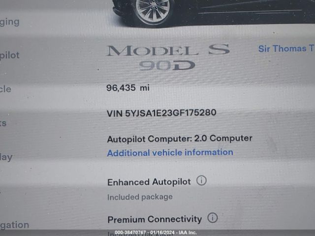 Photo 6 VIN: 5YJSA1E23GF175280 - TESLA MODEL S 