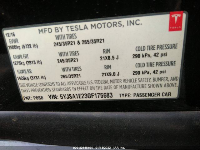 Photo 8 VIN: 5YJSA1E23GF175683 - TESLA MODEL S 