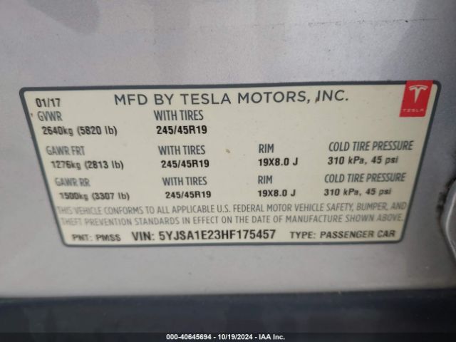 Photo 8 VIN: 5YJSA1E23HF175457 - TESLA MODEL S 