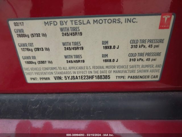 Photo 8 VIN: 5YJSA1E23HF188385 - TESLA MODEL S 