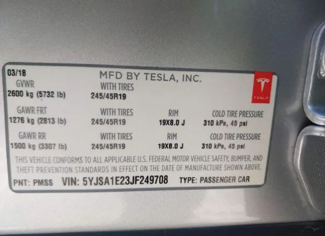 Photo 8 VIN: 5YJSA1E23JF249708 - TESLA MODEL S 