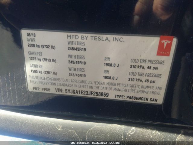 Photo 8 VIN: 5YJSA1E23JF258859 - TESLA MODEL S 