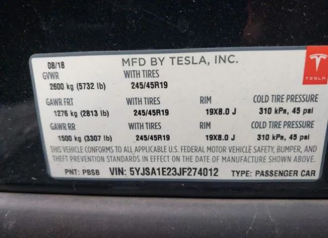 Photo 8 VIN: 5YJSA1E23JF274012 - TESLA MODEL S 