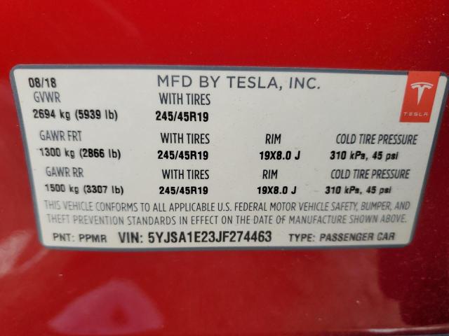 Photo 11 VIN: 5YJSA1E23JF274463 - TESLA MODEL S 