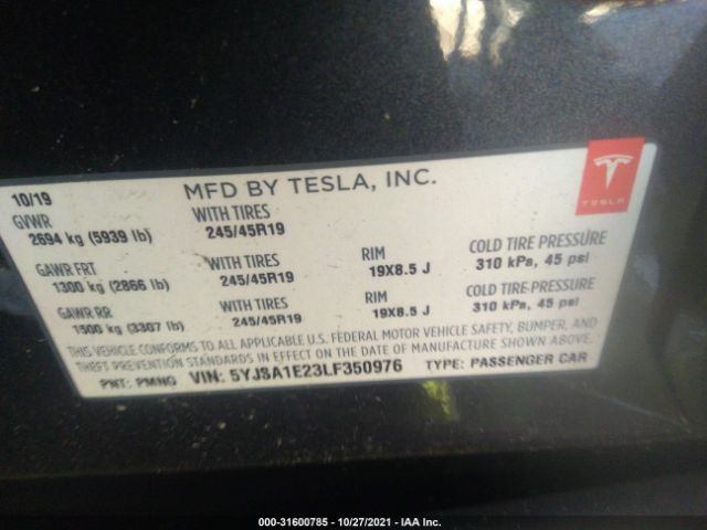 Photo 8 VIN: 5YJSA1E23LF350976 - TESLA MODEL S 