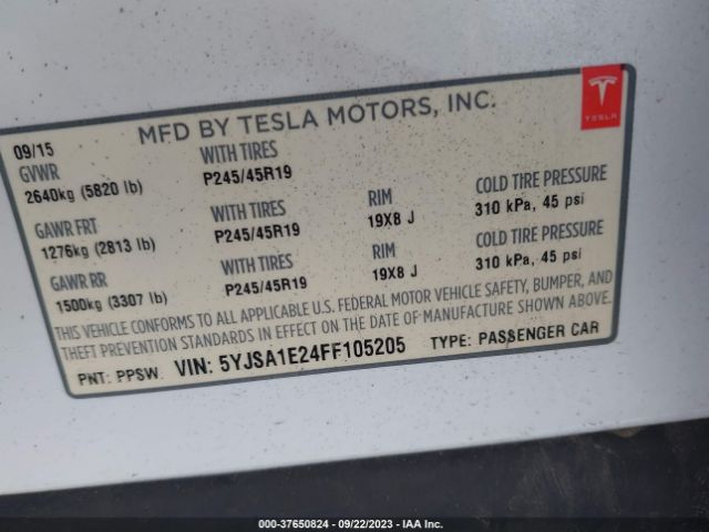 Photo 8 VIN: 5YJSA1E24FF105205 - TESLA MODEL S 