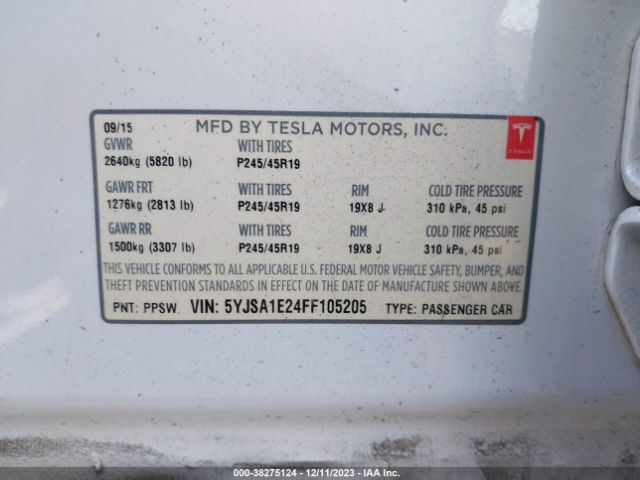 Photo 8 VIN: 5YJSA1E24FF105205 - TESLA MODEL S 