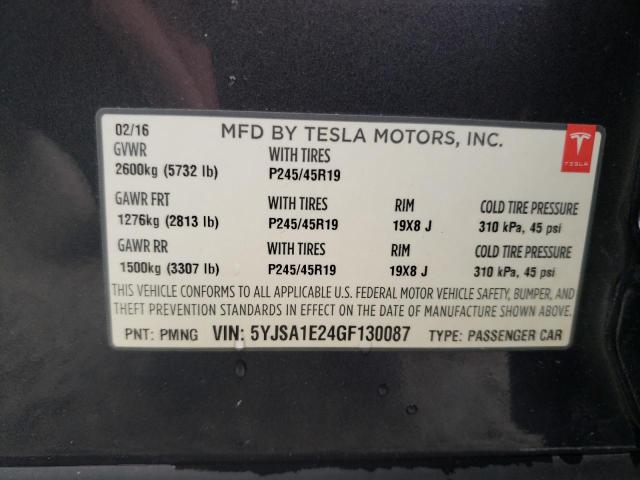 Photo 11 VIN: 5YJSA1E24GF130087 - TESLA MODEL S 