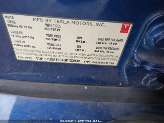 Photo 8 VIN: 5YJSA1E24GF133930 - TESLA MODEL S 