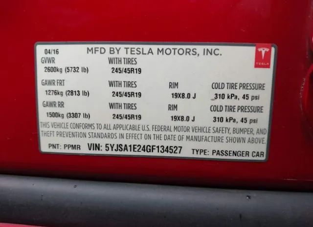 Photo 8 VIN: 5YJSA1E24GF134527 - TESLA MODEL S 