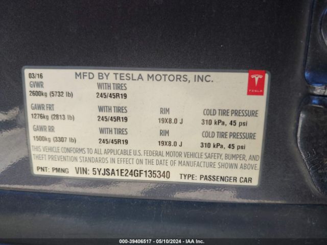 Photo 8 VIN: 5YJSA1E24GF135340 - TESLA MODEL S 