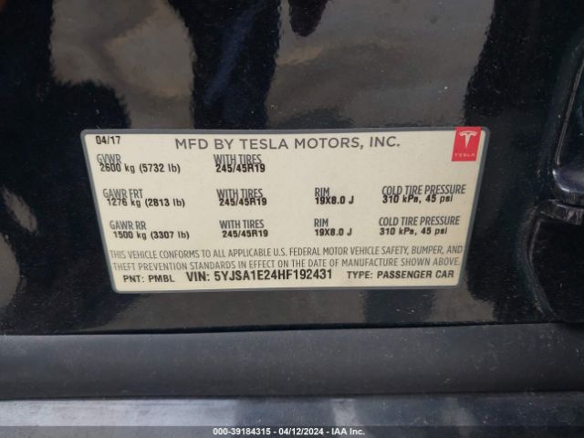 Photo 8 VIN: 5YJSA1E24HF192431 - TESLA MODEL S 