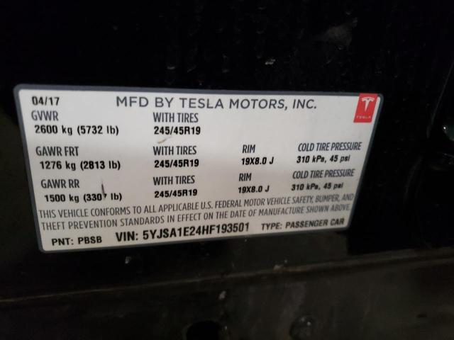 Photo 12 VIN: 5YJSA1E24HF193501 - TESLA MODEL S 