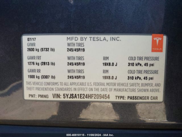 Photo 8 VIN: 5YJSA1E24HF209454 - TESLA MODEL S 