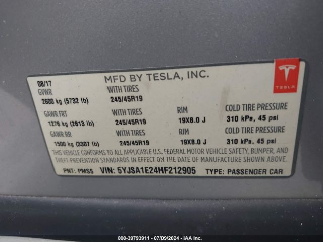 Photo 8 VIN: 5YJSA1E24HF212905 - TESLA MODEL S 