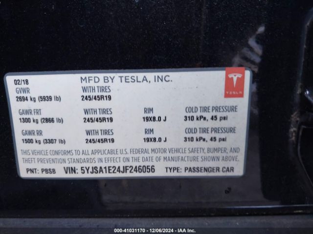 Photo 8 VIN: 5YJSA1E24JF246056 - TESLA MODEL S 