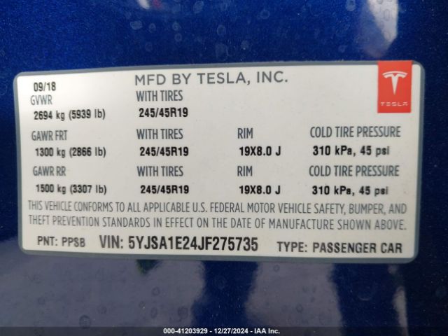 Photo 8 VIN: 5YJSA1E24JF275735 - TESLA MODEL S 