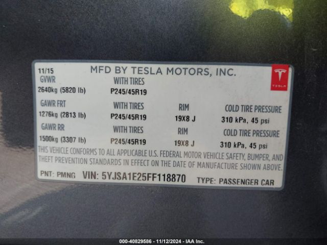 Photo 8 VIN: 5YJSA1E25FF118870 - TESLA MODEL S 