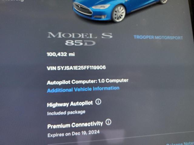 Photo 8 VIN: 5YJSA1E25FF119906 - TESLA MODEL S 