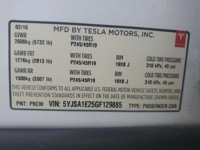 Photo 11 VIN: 5YJSA1E25GF129885 - TESLA MODEL S 