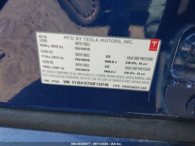 Photo 8 VIN: 5YJSA1E25GF134746 - TESLA MODEL S 