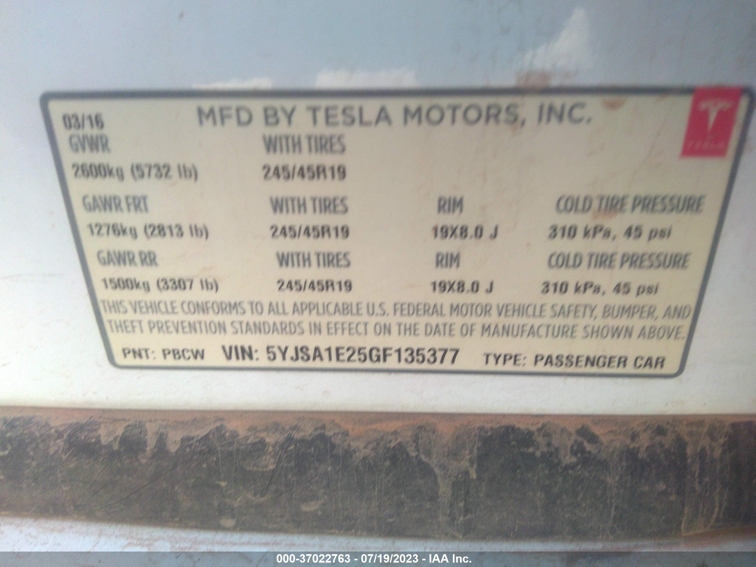 Photo 8 VIN: 5YJSA1E25GF135377 - TESLA MODEL S 