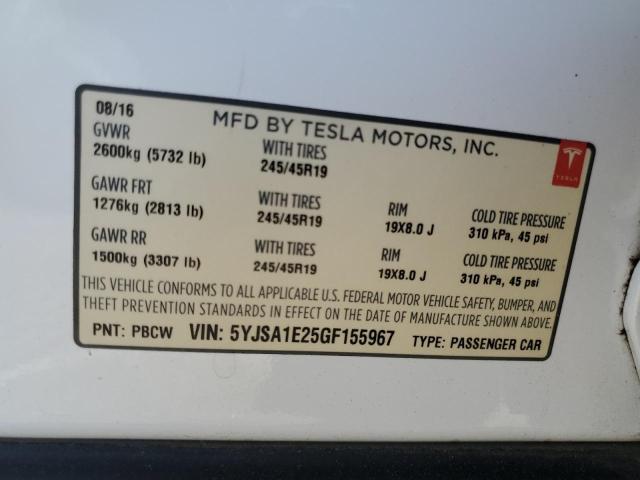 Photo 12 VIN: 5YJSA1E25GF155967 - TESLA MODEL S 