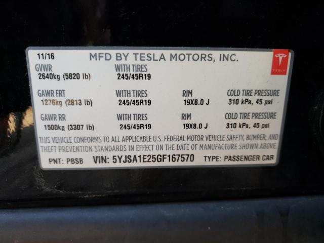 Photo 9 VIN: 5YJSA1E25GF167570 - TESLA MODEL S 