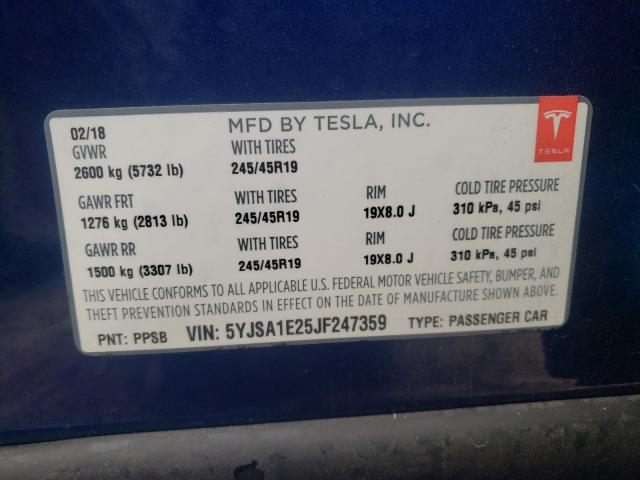 Photo 9 VIN: 5YJSA1E25JF247359 - TESLA MODEL S 