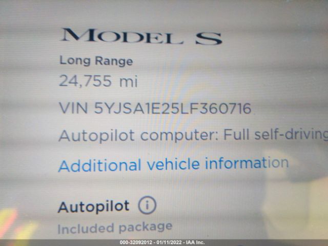 Photo 6 VIN: 5YJSA1E25LF360716 - TESLA MODEL S 