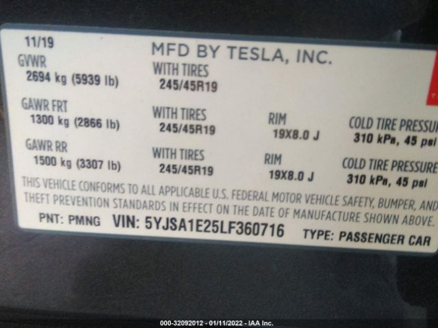 Photo 8 VIN: 5YJSA1E25LF360716 - TESLA MODEL S 