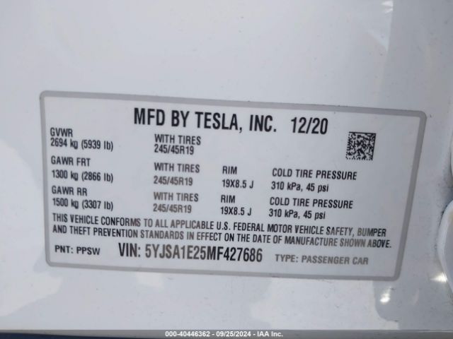 Photo 8 VIN: 5YJSA1E25MF427686 - TESLA MODEL S 