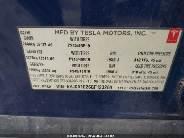 Photo 8 VIN: 5YJSA1E26GF123268 - TESLA MODEL S 