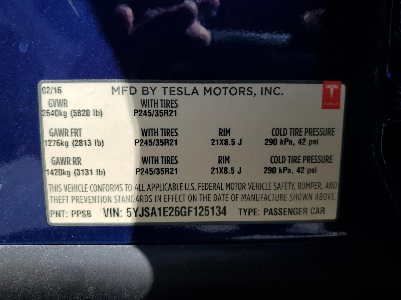 Photo 11 VIN: 5YJSA1E26GF125134 - TESLA MODEL S 