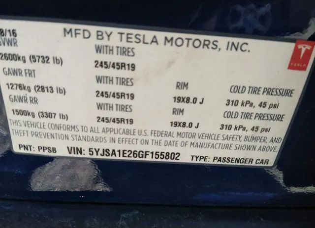 Photo 8 VIN: 5YJSA1E26GF155802 - TESLA MODEL S 