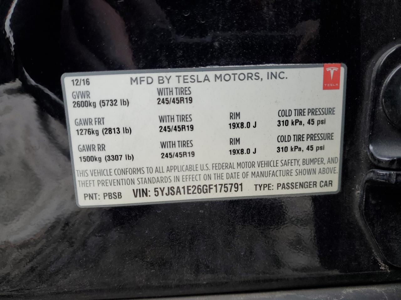 Photo 11 VIN: 5YJSA1E26GF175791 - TESLA MODEL S 