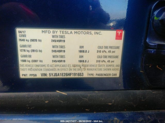 Photo 8 VIN: 5YJSA1E26HF191653 - TESLA MODEL S 