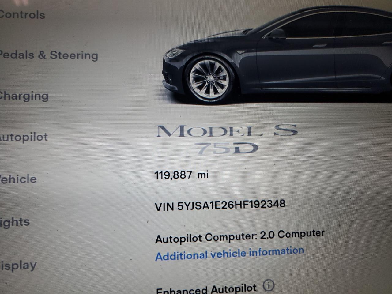 Photo 8 VIN: 5YJSA1E26HF192348 - TESLA MODEL S 