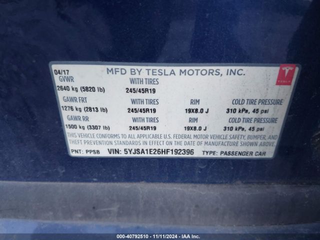 Photo 8 VIN: 5YJSA1E26HF192396 - TESLA MODEL S 