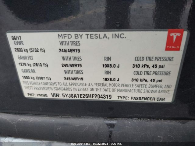 Photo 8 VIN: 5YJSA1E26HF204319 - TESLA MODEL S 