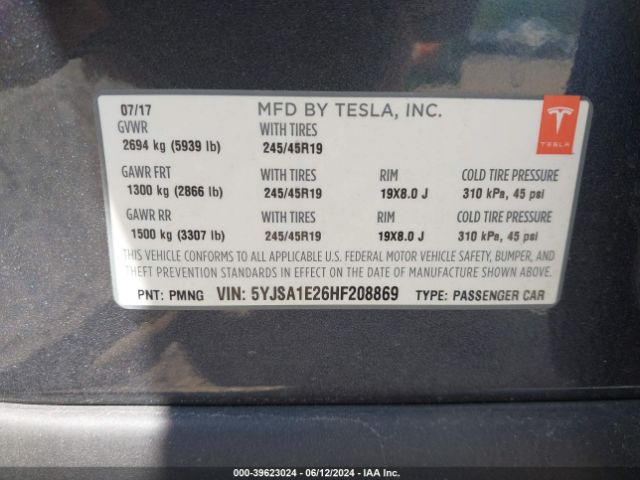 Photo 8 VIN: 5YJSA1E26HF208869 - TESLA MODEL S 