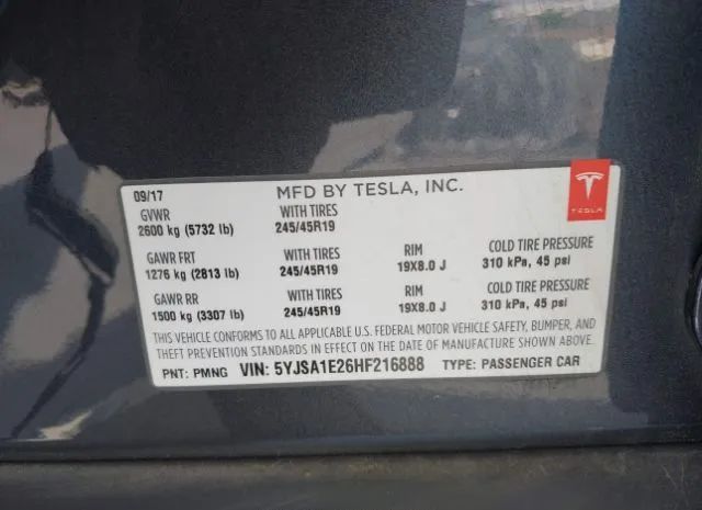 Photo 8 VIN: 5YJSA1E26HF216888 - TESLA MODEL S 