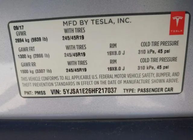 Photo 8 VIN: 5YJSA1E26HF217037 - TESLA MODEL S100D 